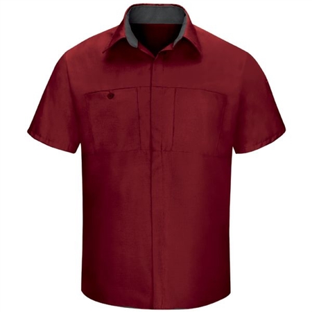 WORKWEAR OUTFITTERS Men's Short Sleeve Perform Plus Shop Shirt w/ Oilblok Tech Red/Charcoal, Large SY42FC-SS-L